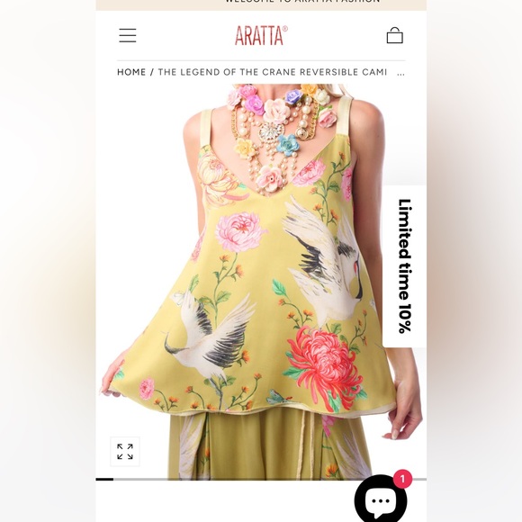 Aratta Tops - NWTCurrent Collection ARATTA Yellow Legend of the Crane Reversible Cami Top